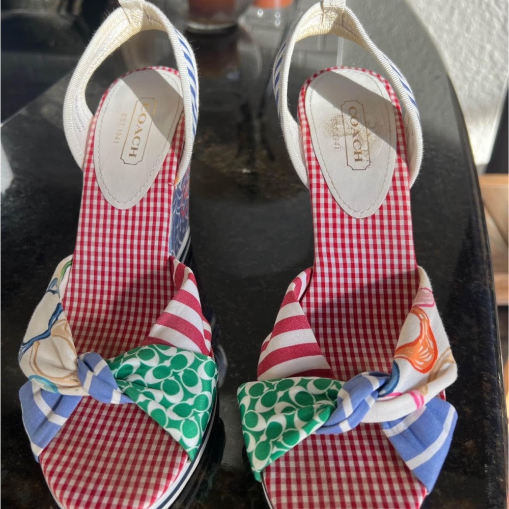 Coach Vibrant Red and Green Sandals with Playful Bow